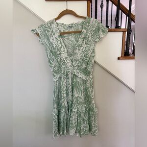 Blue Island Green and White Flutter Sleeve Sundress